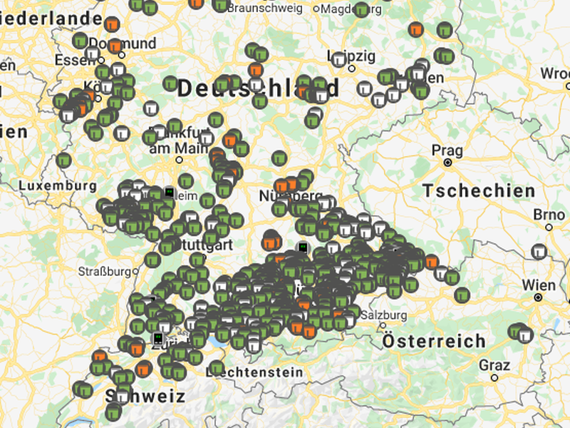 Auf einer Landkarte sind die Orte des Norstromeinsatzes eingetragen. Der Schwerpunkt liegt in Süddeutschland.