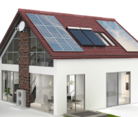 Grafische Darstellung einen EFH mit Photovoltaik- und Solarthermie-Anlage