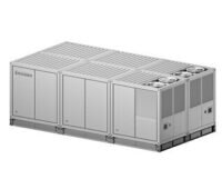 Zu sehen ist ein Produktbild, ein grauer Kasten - die Energiespeicherplattform - vor einem weißen Hintergrund.