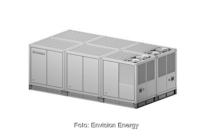 Zu sehen ist ein Produktbild, ein grauer Kasten - die Energiespeicherplattform - vor einem weißen Hintergrund.