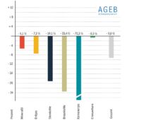 Im Bild ein Balkendiagramm, das die Änderungen der verschiedenen Energieträger am Energieverbrauch in Deutschland im Jahr 2023 zeigt.