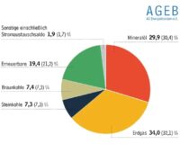 Ein Tortendiagramm zeigt die Anteile der Energieträger am Energieverbrauch im ersten Quartal 2025.