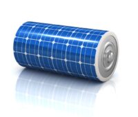 Eine Batterie mit Solarzellen ummantelt.