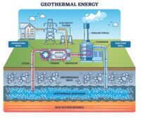 Eine schematische Darstellung eines Geothermie-Kraftwerks, verkarstete Kalkgesteinsschichten in NRW bieten viel Potenzial.