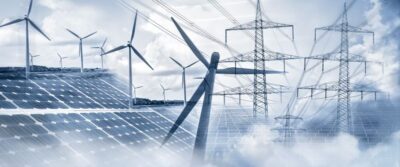 Eine Animation zeigt Windenergie, Photovoltaik und Stromnetze - Symbolbild für Netzausbau, Netzeingriffe