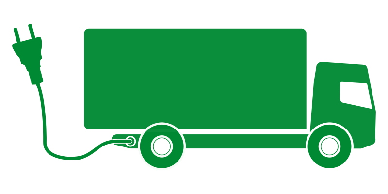 Graphikdesign eines grünen LKW mit Stecker.