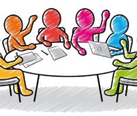 Strichmännchen an einem Tisch als Symbol den kommunalen Wärmeplan in Bremen.