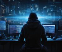 Ein Mensch mit Kapuze vor Bildschirmen, Refu warnt vor Schwachstellen in Monitoring-Plattformen von Photovoltiak-Anlagen als Gefahr für die Cybersicherheit.