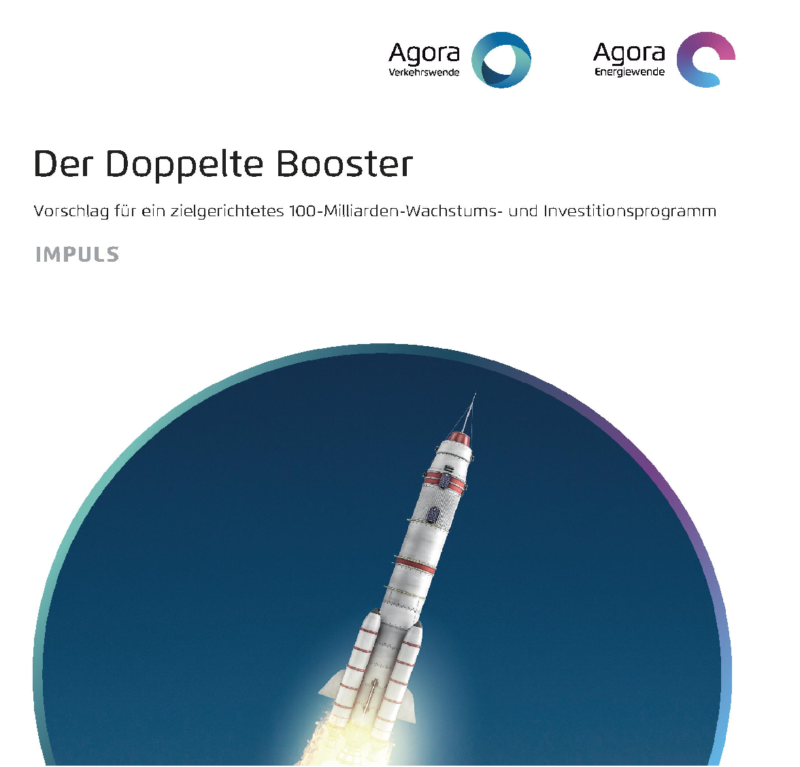 Zu sehen ist eine startende Rakete auf dem Deckblatt des Konjunkturprogramms der "Doppelte Booster"