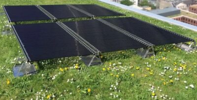 Im Bild sind die röhrenförmigen Solarmodule vom Agri-PV-Hersteller Tubesolar, die auch bei Gründächern zum Einsatz kommen können.