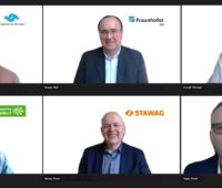 Sechs Männer in einer Video-Konferenz - Gründung der Geothermie-Allianz für Nordrhein-Westfalen