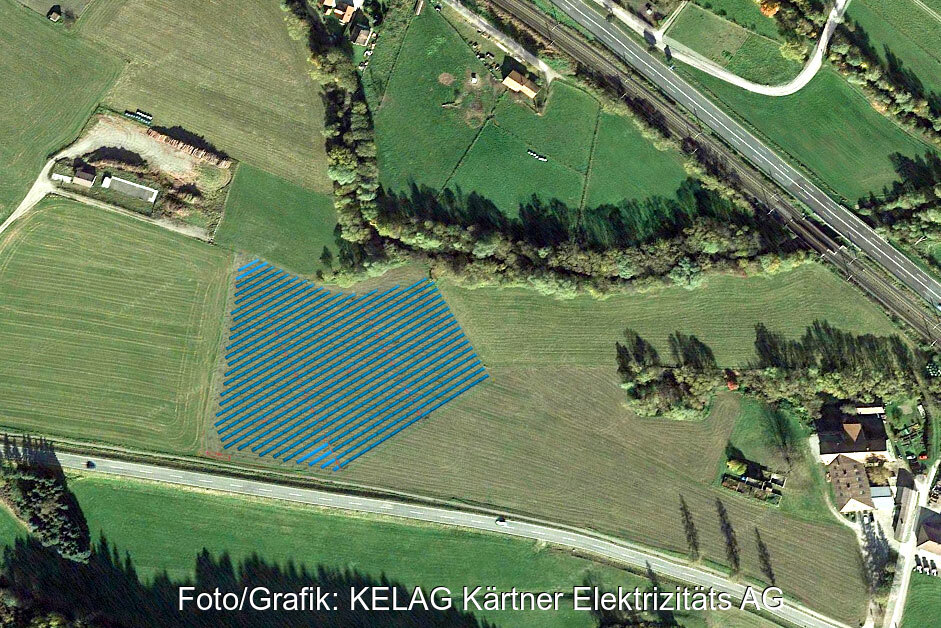 Luftbild mit Simulation der Photovoltaikanlage