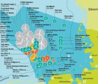 Eine Land- und Seekarte zeigt die Offshore-Windparks in Deutschlands Nordsee, die Offshore-Windenergie-Ausschreibung blieb ohne Gebote.