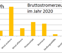 Zu sehen ist ein Balkendiagramm, das den Anteil der erneuerbaren Energien in 2020 zeigt.