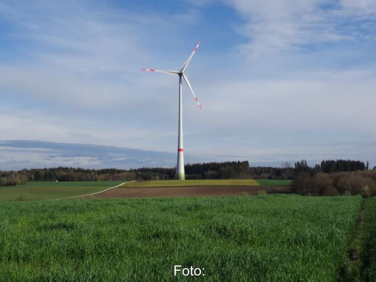 Windkraftanlage auf grüner Wiese