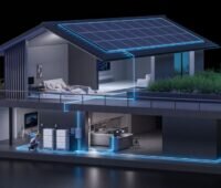 Im Bild eine Grafik eines Hauses mit Solaranlage, Bluetti entwickelt einen Solarziegel.