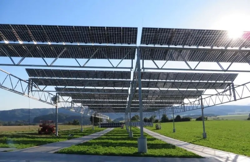Zu sehen ist eine Agri-PV-Anlage, die Bundesregierung plant den Ausbau von Photovoltaik-Anlagen auf landwirtschaftlichen Flächen.