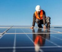 Im Bild ein Mann, der PV-Module installiert, das Solarpaket I der Bundesregierung geht als EEG-Novelle in den Bundestag.