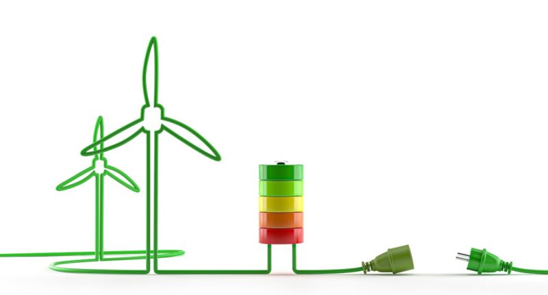 Zu sehen ist ein symbolisches Bild zur CO2-Kreislaufwirtschaft auf der Basis von Windenergie.
