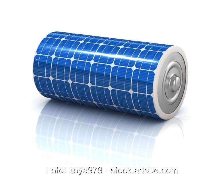 Zu sehen ist eine mit PV ummantelte Batterie als Symbol für das Förderprogramm Netzdienliche Photovoltaik-Batteriespeicher.