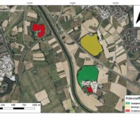 Luftbild mit Grafik zeigt Potenzial von Floating PV auf Baggerseen