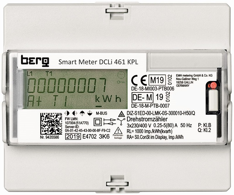 Zu sehen ist ein digitaler Stromzähler der Firma Berg GmbH, einem Tochterunternehmen der Vivavis AG, der die strengen Anforderungen an die Drittmengenabgrenzung erfüllt.
