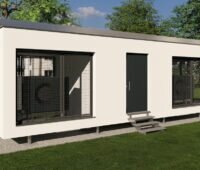 Die Energie-System-Box von Buderus, der Container enthält die komplette Wärmepumpen-Heiztechnik für ein Mehrfamilienhaus.