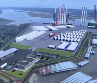 Im Bild eine Animation, die das neue Installationsterminal für ‎Offshore-Windparks in Swinemünde zeigt.