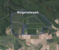 Raumplanungskarte mit eingezeichneten Grenzen für einen Bürgersolarpark