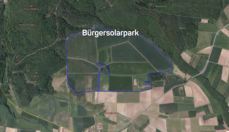 Raumplanungskarte mit eingezeichneten Grenzen für einen Bürgersolarpark