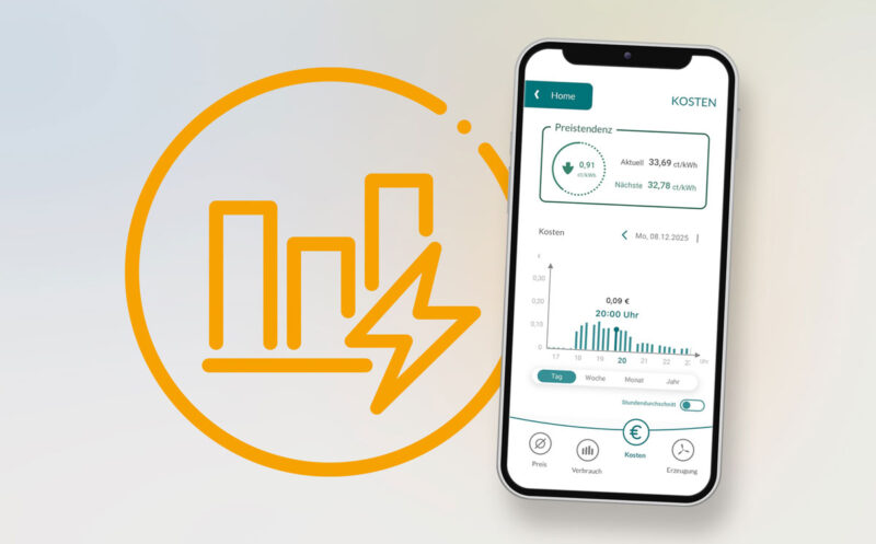 Abbildung eines Handys mit App zum dynamischen Tarif