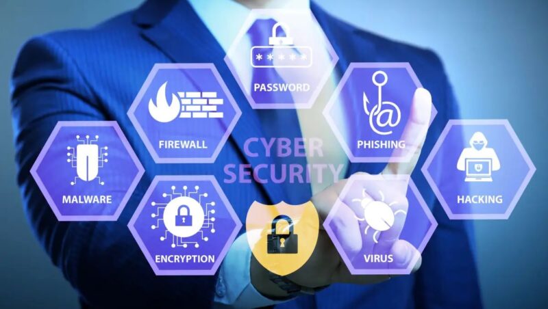 Eine Person zeigt auf Symbole zur IT-Sicherheit, Festlegung zu kritischen Funktionen im Sektor Energie der Bundesnetzagentur.