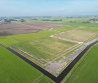 Luftbild einer großen Wiesenfläche in den Niederlanden.