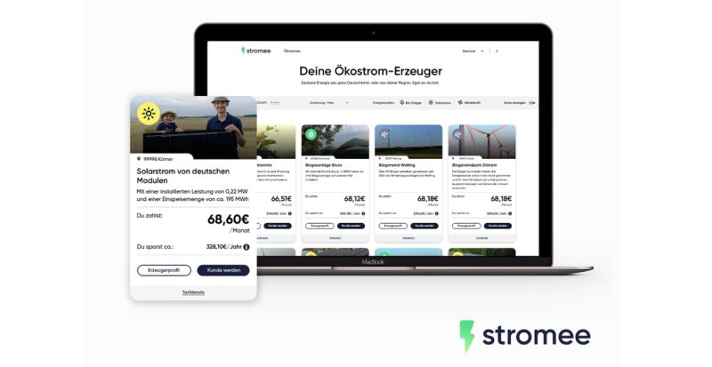 Im Bild ein Bildschirm mit den Ökostrom-Angeboten des Clean-Energy-Startup Stromee.