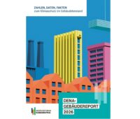 Im Bild das Cover von Dena-Gebäudereport 2026, der Daten zu Wärmepumpen im Gebäudebestand enthält.