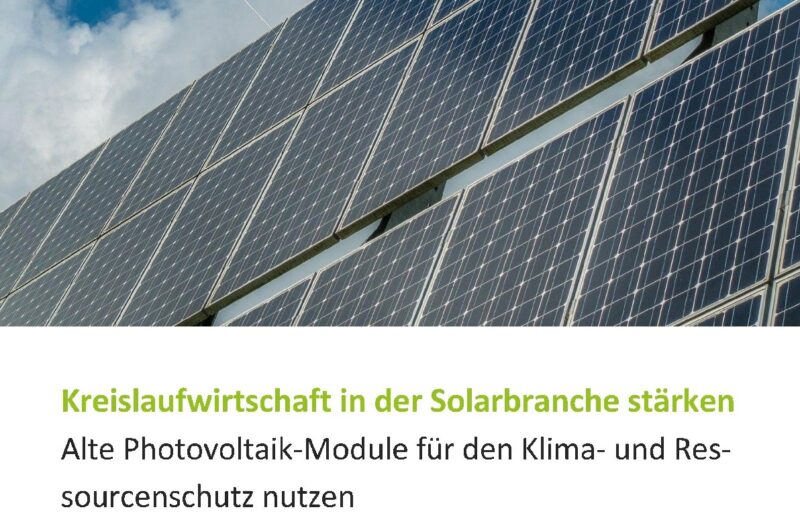 Zu sehen ist ein Ausschnitt des Deckblattes des Weißbuchs zur Wiederverwendung und dem Recycling von Photovoltaik-Modulen.