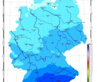 Zu sehen ist eine Deutschland-Karte mit der Sonneneinstrahlung in Deutschland im Dezember 2023.