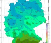 Zu sehen ist eine Karte mit der Sonneneinstrahlung in Deutschland im Februar 2022.