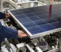 Ein Mensch in der Photovoltaik-Fertigung, die Industrie fordert einen Aktionsplan für die Solarindustrie in Europa.