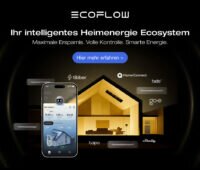 Text: Ecoflow: Ihr intelligentes Heimenergie Ecosystem. Maximale Ersparnis. Volle Kontrolle. Smarte Energie. Hier mehr erfahren.