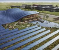 Zu sehen ist eine Animation vom geplanten Megawatt-Photovoltaik-Kraftwerk in Hallbergmoos.