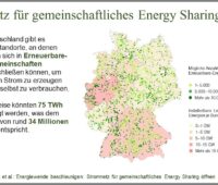 Grafik zeigt Deutschlandkarte mit vielen grünen Punkten, die für mögliche Standorte des Energy Sharing stehen