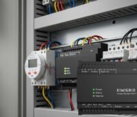 Gerät für Energiemanagement vor einem Schaltschrank.