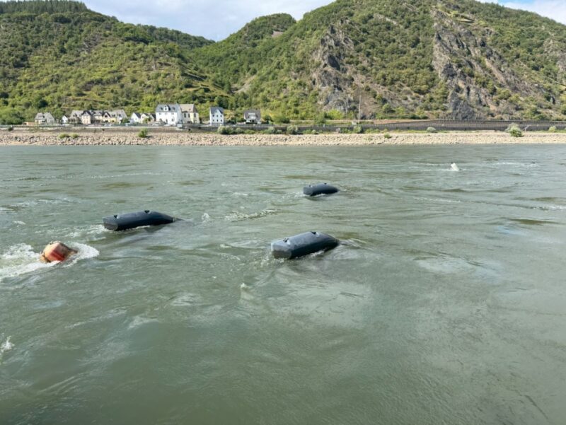 Künstliche Fische zur Stromerzeugung im Rhein bei St. Goar.