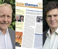 Zwei Portraitbilder links und rechts von Andreas Witt und Guido Bröer. In der Mitte ein Ausschnitt vom Titelbild der Solarthemen-Ausgabe 600, 30 Jahre nach Start des Medienprojektes.