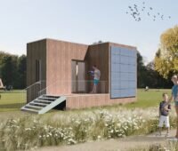 Zu sehen ist der Entwurf des Siegerteams „the holistic“ von außen. Bei dem Wettbewerb ging es um energieautonome Tiny Houses.