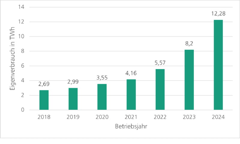 Grafik zeigt: In den letzten Jahren ist der Eigenverbrauch von Solarstrom durch die Haushalte deutlich angestiegen.