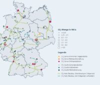 Eine Deutschlandkarte zeigt ein mögliches CO2-Transportnetz für das Jahr 2045.