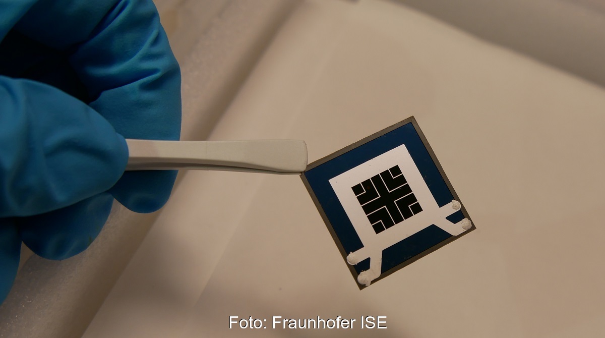 Im Bild die Perowskit-Perowskit-Silizium-Dreifachsolarzelle mit der Rekord-Leerlaufspannung.