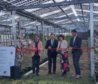 Im Bild Offzielle mit Baden-Württembergs Minister Peter Hauk, bei der Einweihung einer Versuchsanlage für das Projekt „Modellregion Agri-Photovoltaik für Baden-Württemberg“.